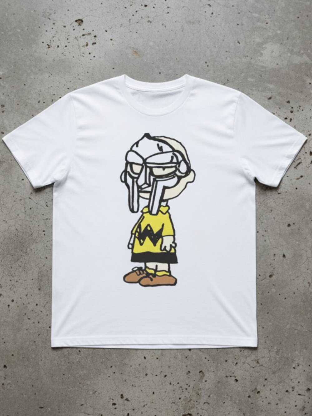 MF Doom x Peanuts Parody Graphic T-Shirt – Cartoon Mashup Tee – White Unisex